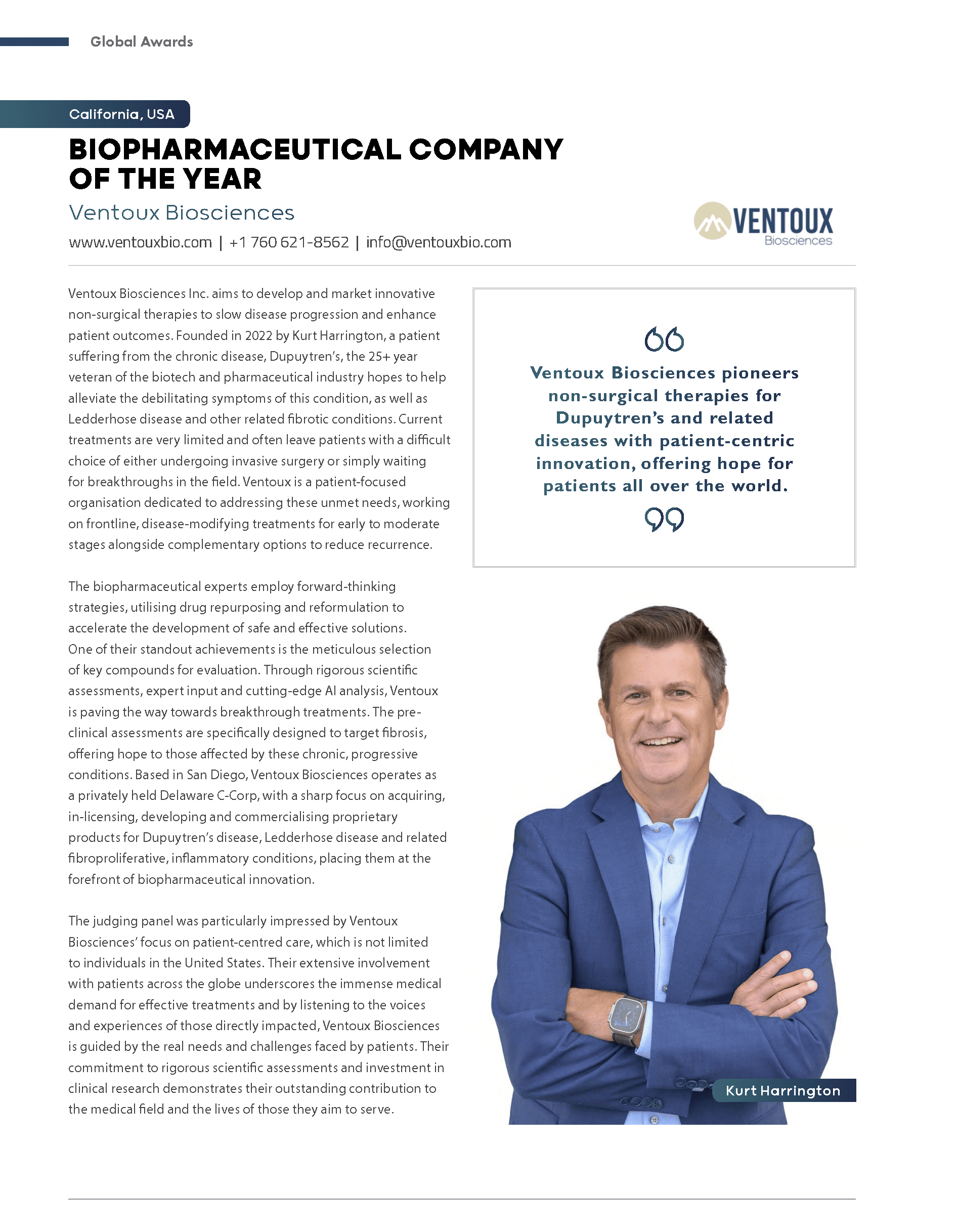 Biopharmaceutical Company of the Year: Ventoux Biosciences 